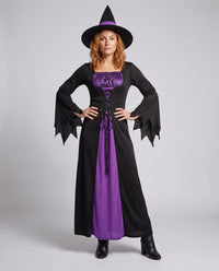 Linda Witch Costume Lace Up Maxi Dress with Pointed Hat