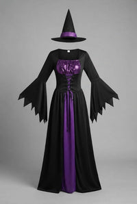 Linda Witch Costume Lace Up Maxi Dress with Pointed Hat