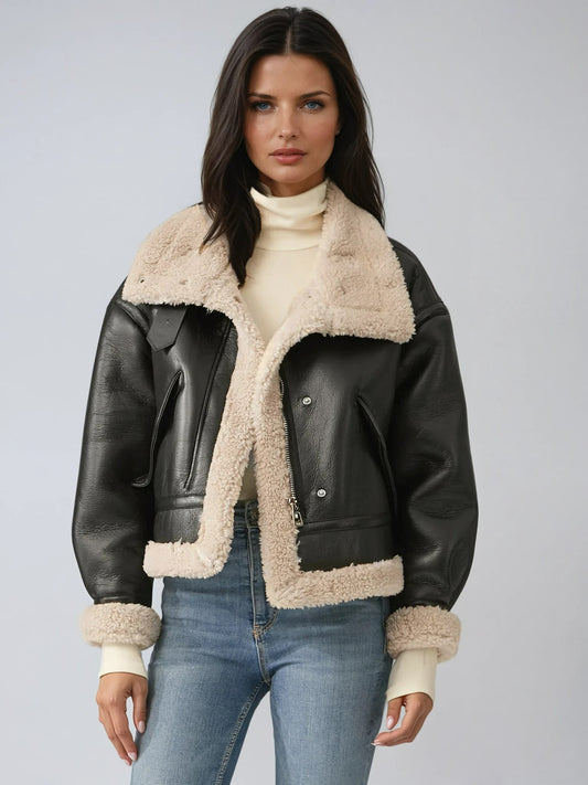 Oceana Sherpa Lined Faux Leather Aviator Jacket_1