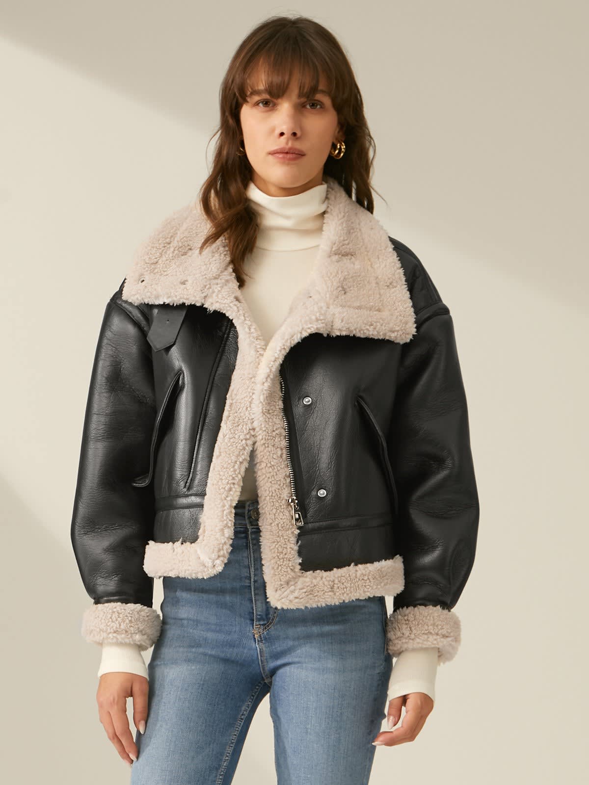 Oceana Sherpa Lined Faux Leather Aviator Jacket_2