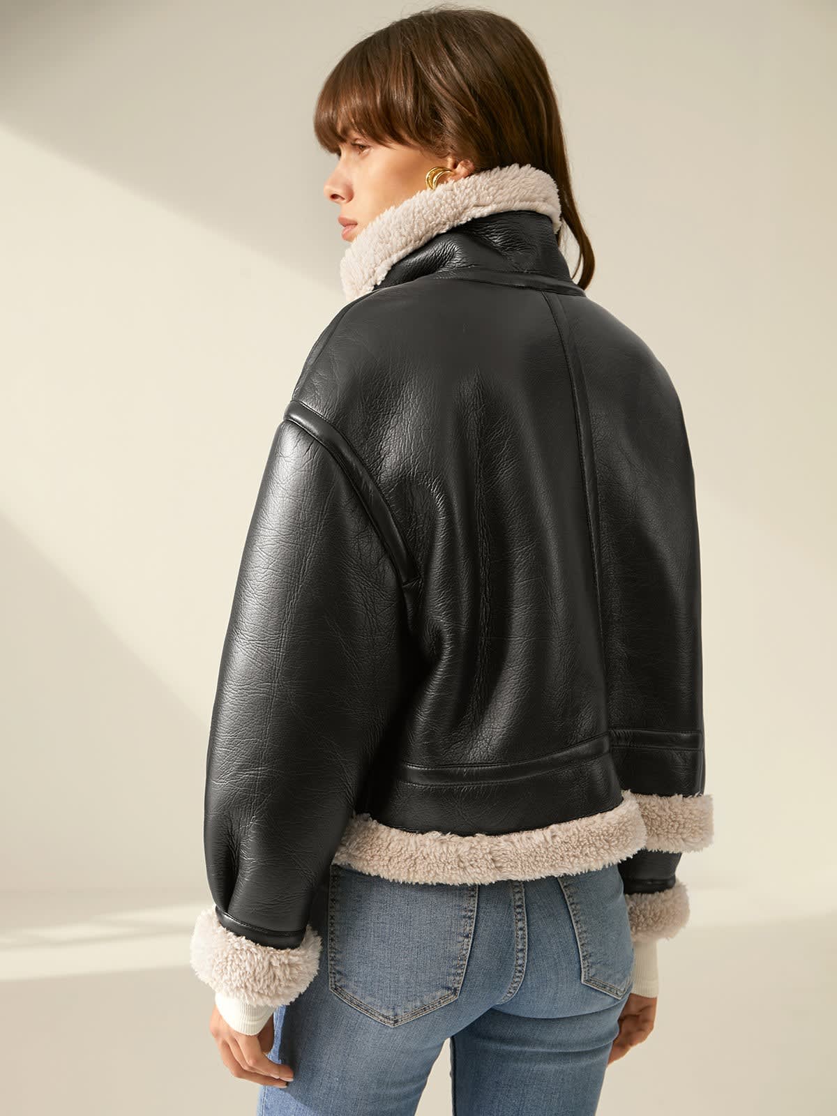 Oceana Sherpa Lined Faux Leather Aviator Jacket