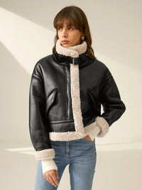 Oceana Sherpa Lined Faux Leather Aviator Jacket