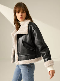 Oceana Sherpa Lined Faux Leather Aviator Jacket