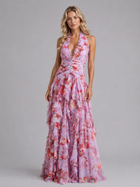 Eilidh Floral Halter Wedding Guest Maxi Dress
