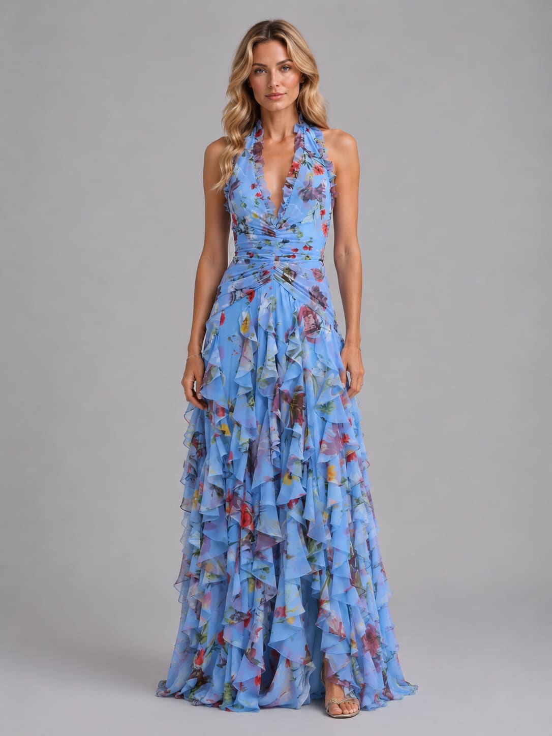 Eilidh Floral Halter Wedding Guest Maxi Dress