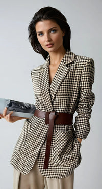 Haven Houndstooth Belted Blazer