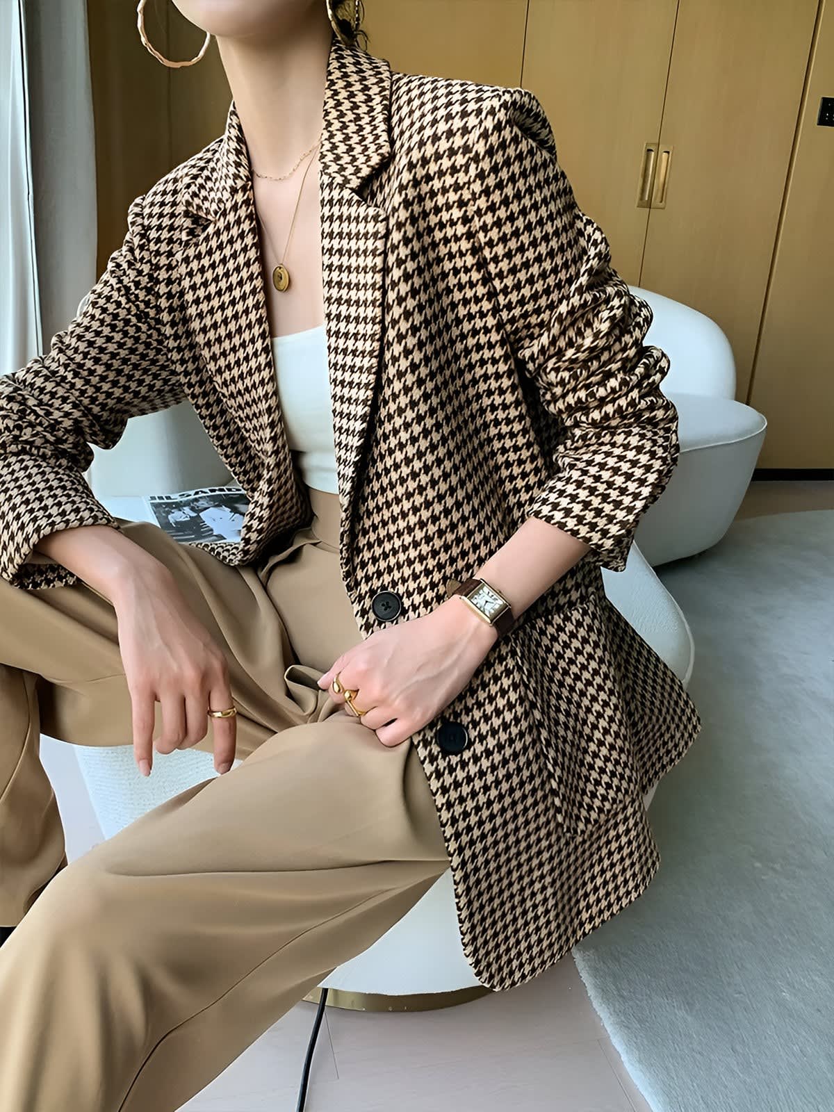 Haven Houndstooth Belted Blazer