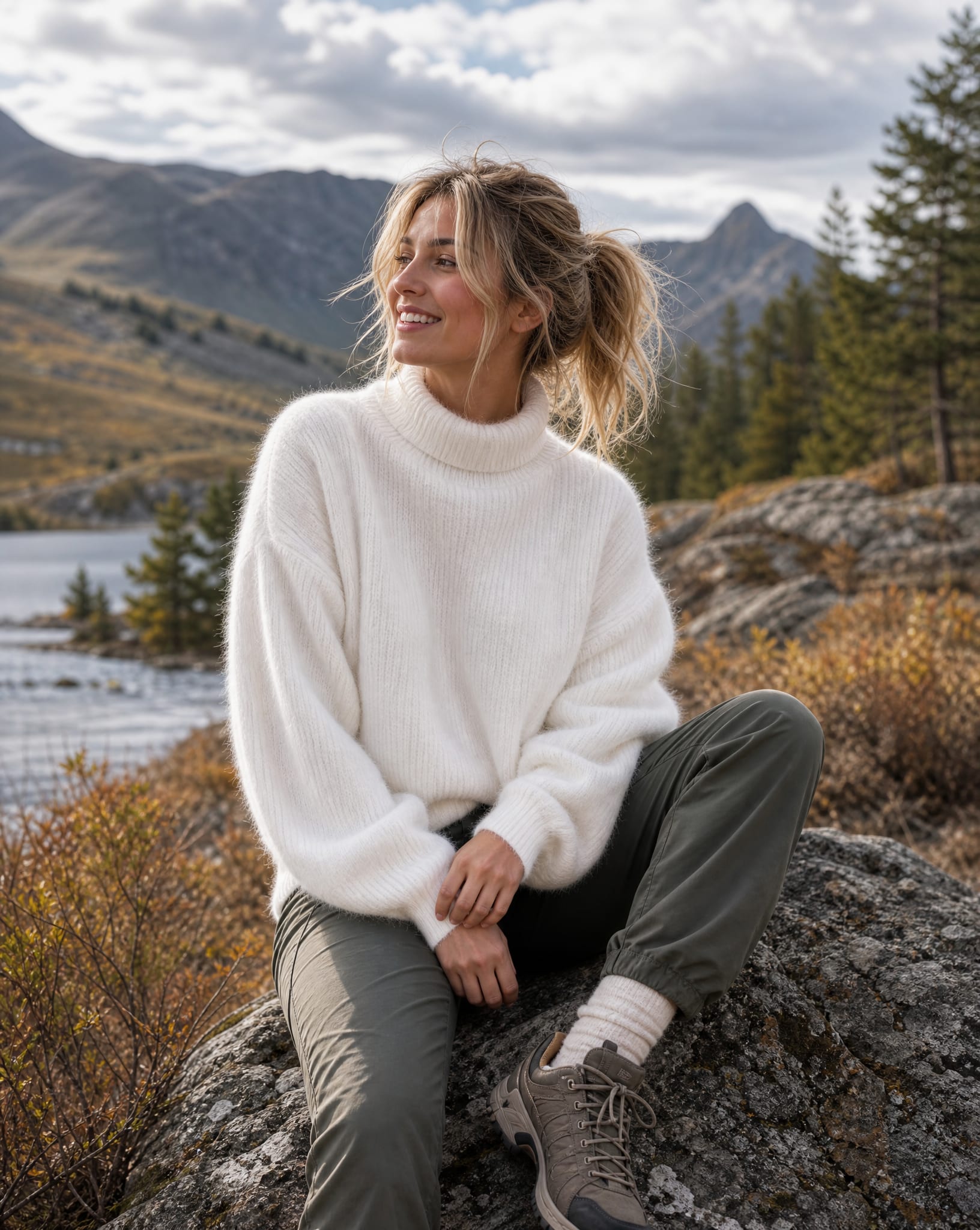 Zia Fuzzy Knit High Neck Pullover