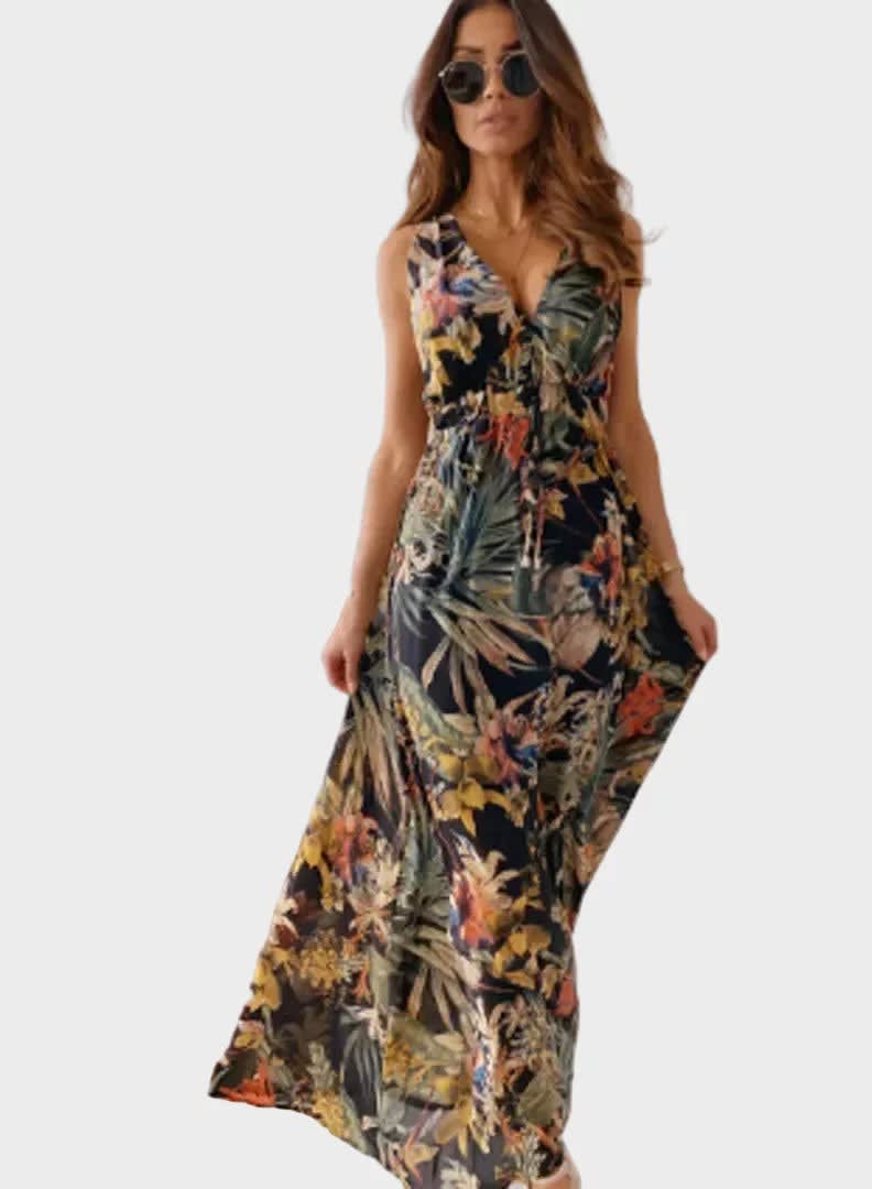 Damaris Tropical Floral V-Neck Maxi Dress