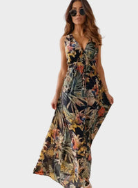 Damaris Tropical Floral V-Neck Maxi Dress