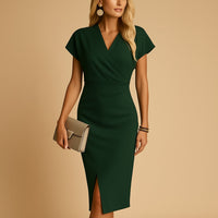 Nerine V-Neck Wrap Midi Dress with Front Split