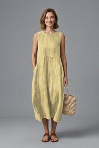 Blythe Sleeveless Embroidered Midi Dress with Pockets