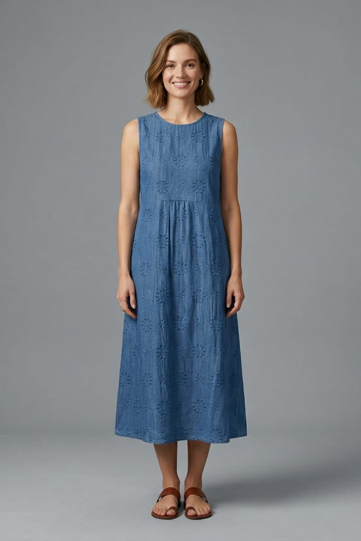 Blythe Sleeveless Embroidered Midi Dress with Pockets
