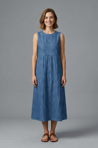 Blythe Sleeveless Embroidered Midi Dress with Pockets