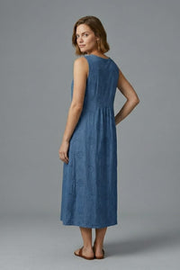 Blythe Sleeveless Embroidered Midi Dress with Pockets