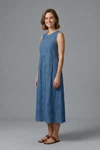Blythe Sleeveless Embroidered Midi Dress with Pockets