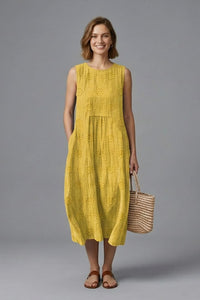 Blythe Sleeveless Embroidered Midi Dress with Pockets