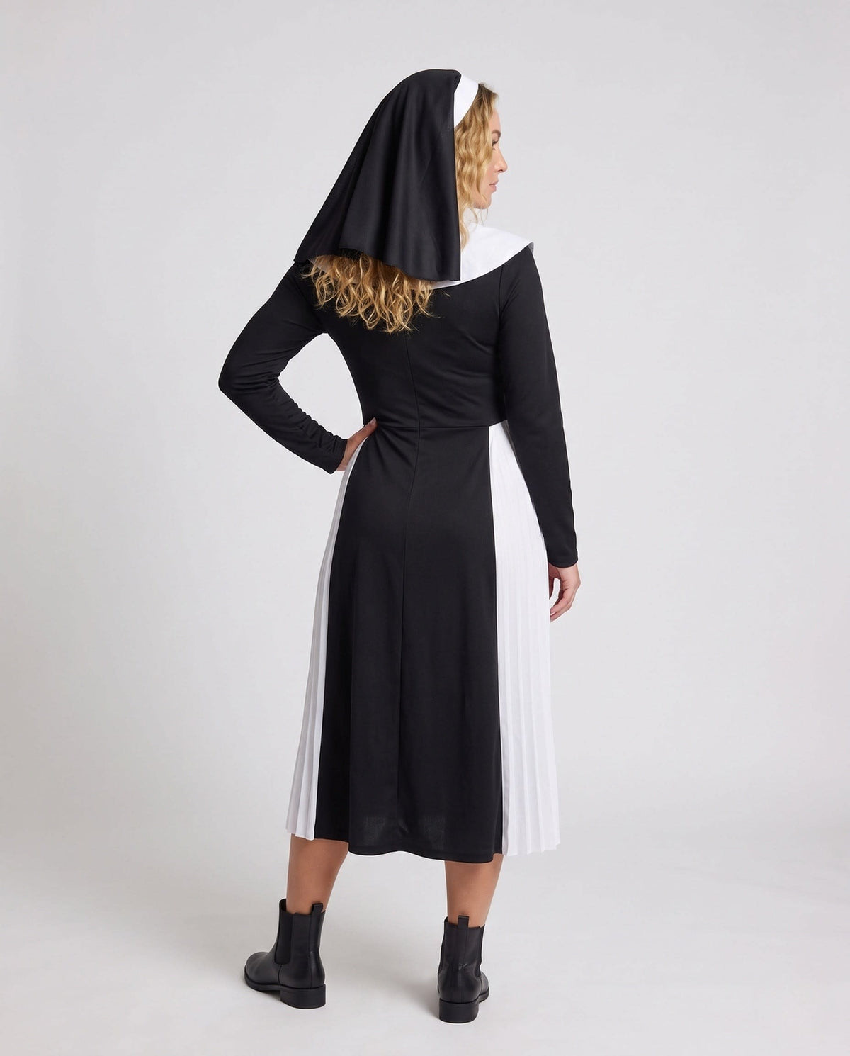 Marianne Nun Costume Midi Dress with Veil and Cross Pendant