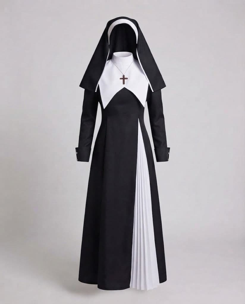 Marianne Nun Costume Midi Dress with Veil and Cross Pendant