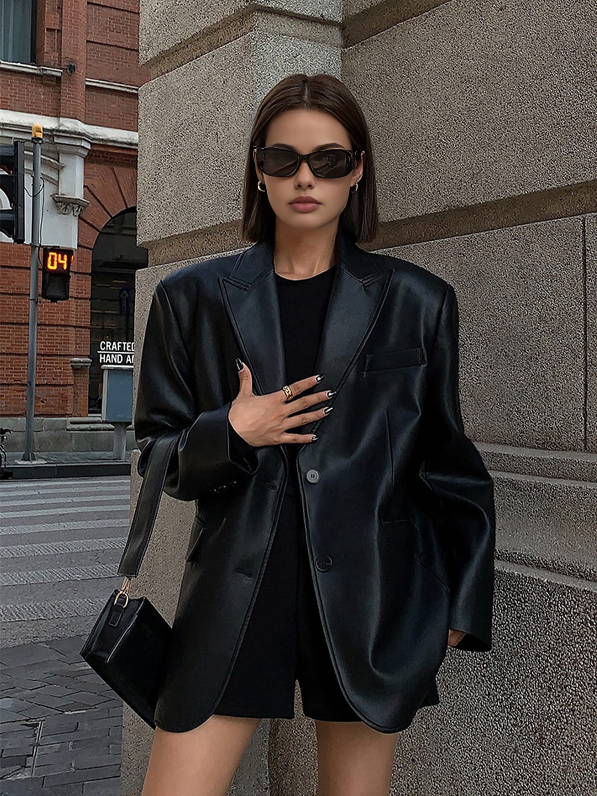 Ulrike Oversized Faux Leather Blazer