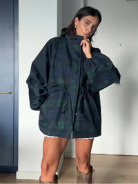 Kiki Oversized Plaid Hooded Jacket