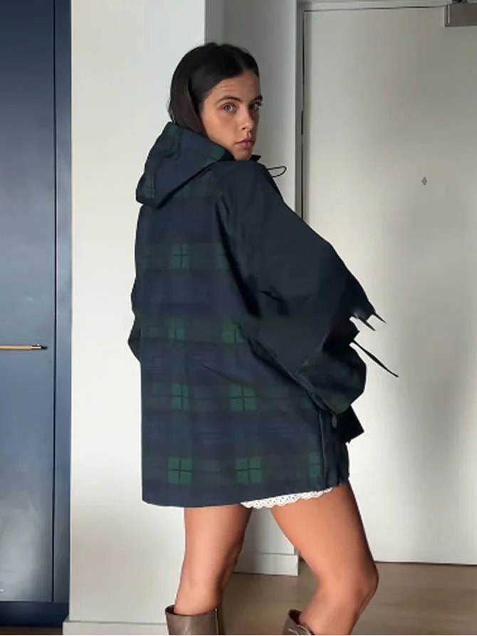 Kiki Oversized Plaid Hooded Jacket