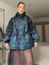Kiki Oversized Plaid Hooded Jacket