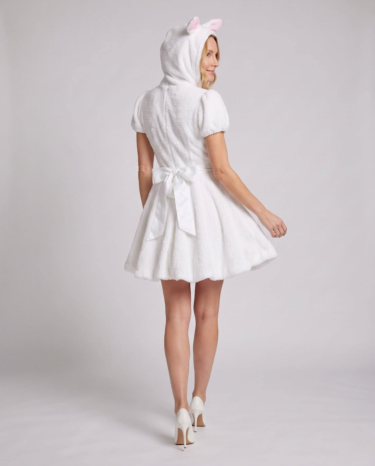 Millie White Bunny Costume Plush Hooded Mini Dress_3