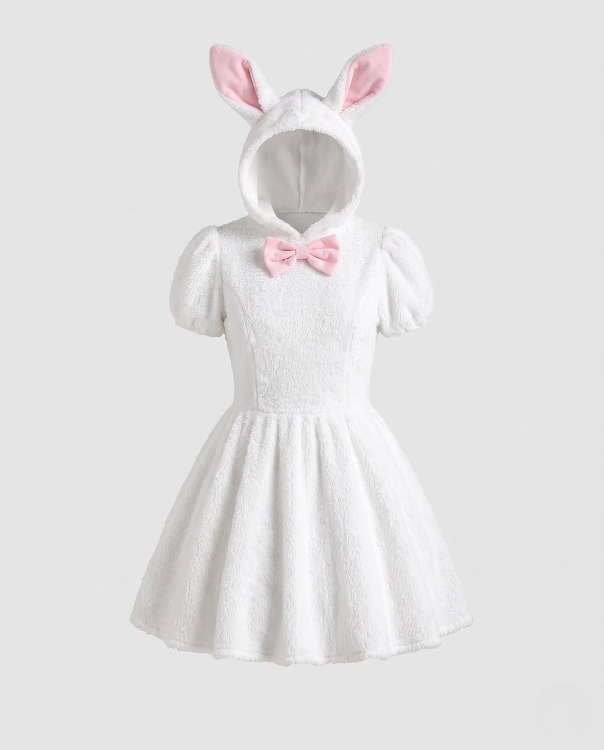 Millie White Bunny Costume Plush Hooded Mini Dress_4