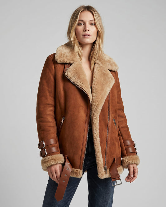Eulalia Belted Faux Shearling Aviator Jacket_1