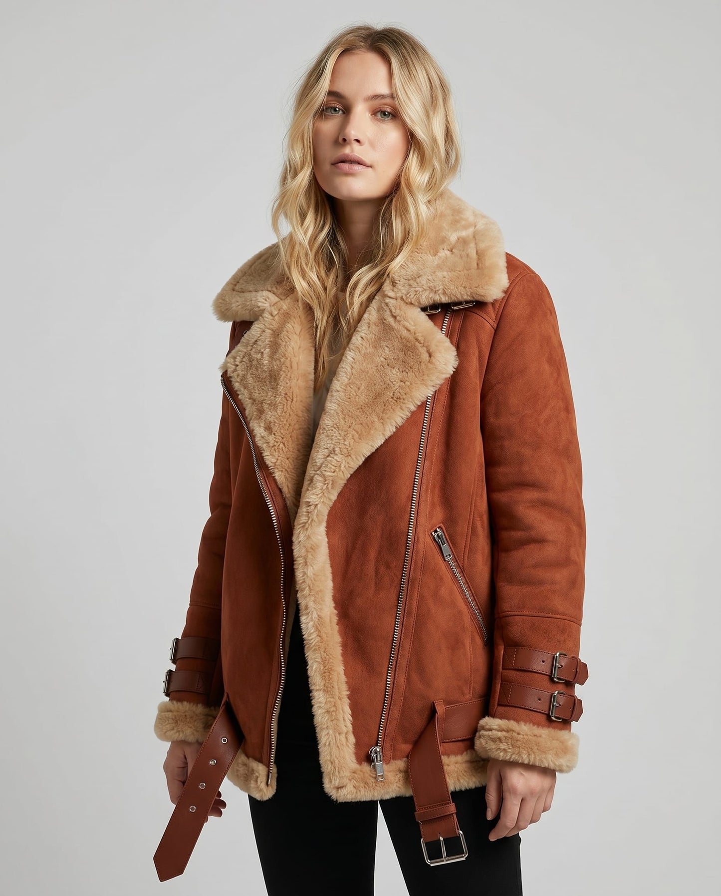 Eulalia Belted Faux Shearling Aviator Jacket_2