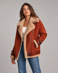 Eulalia Belted Faux Shearling Aviator Jacket
