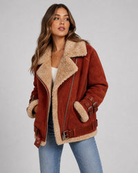 Eulalia Belted Faux Shearling Aviator Jacket