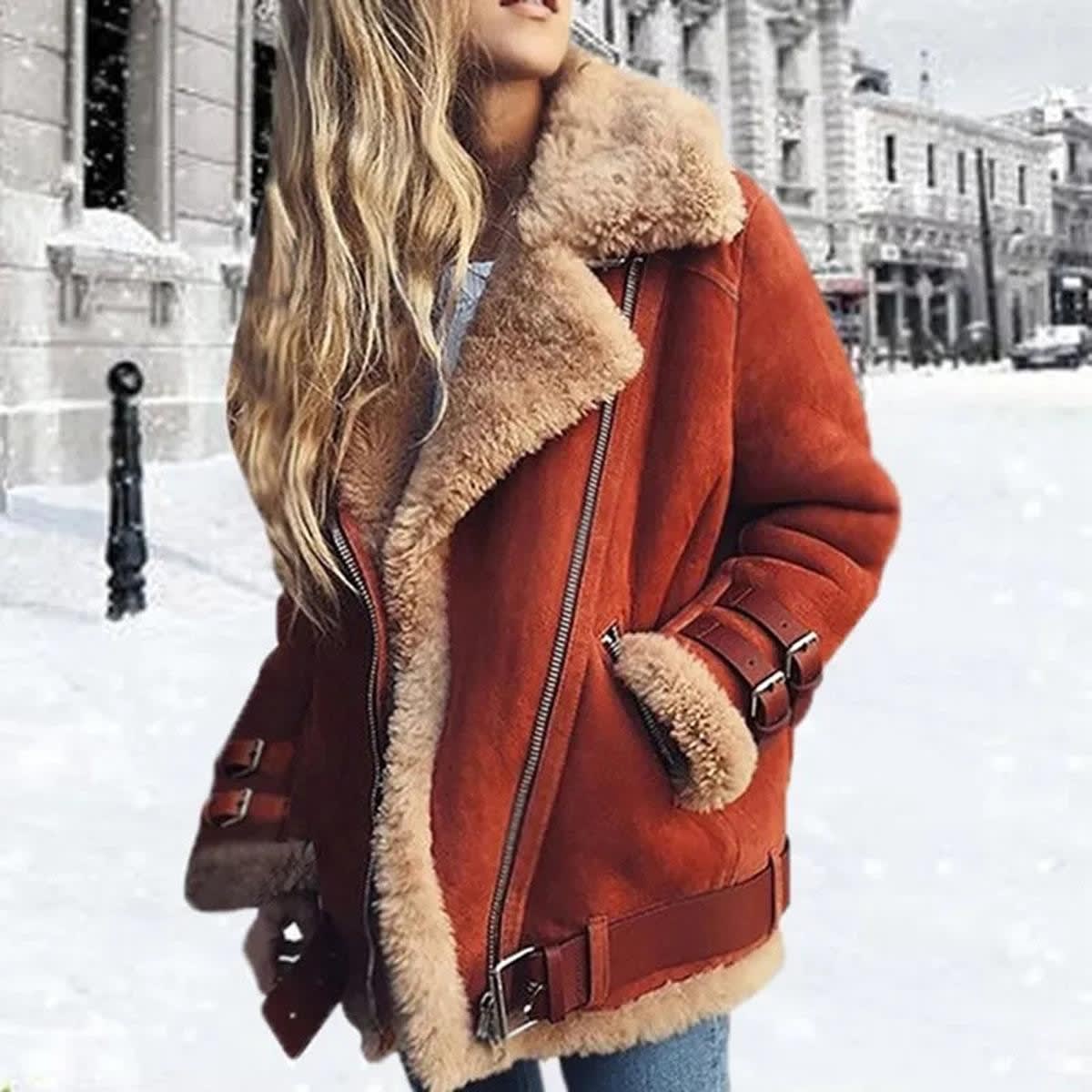 Eulalia Belted Faux Shearling Aviator Jacket