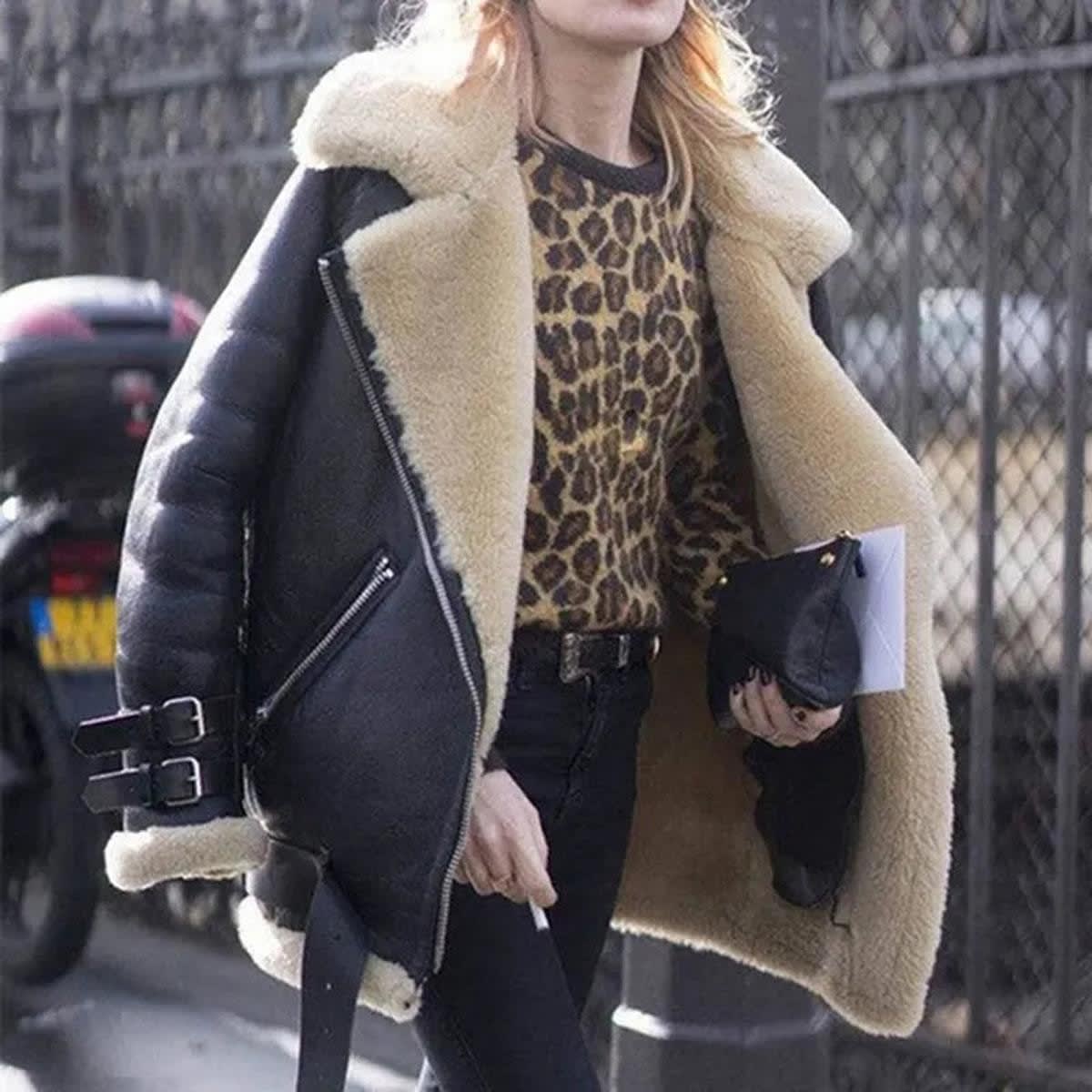 Eulalia Belted Faux Shearling Aviator Jacket