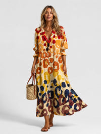 Alouette Printed V-Neck Maxi Shirt Dress
