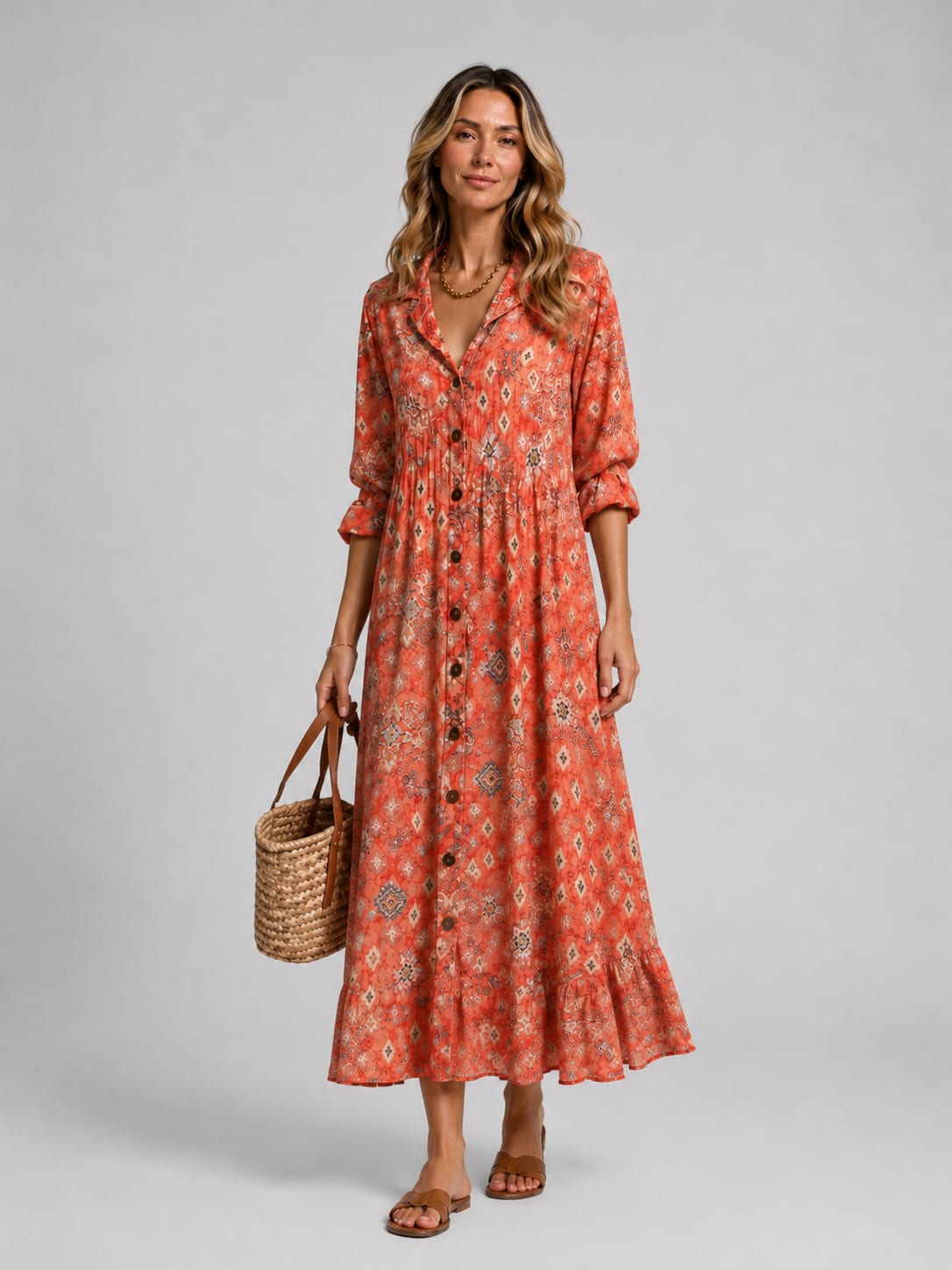 Alouette Printed V-Neck Maxi Shirt Dress_6