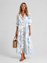 Alouette Printed V-Neck Maxi Shirt Dress
