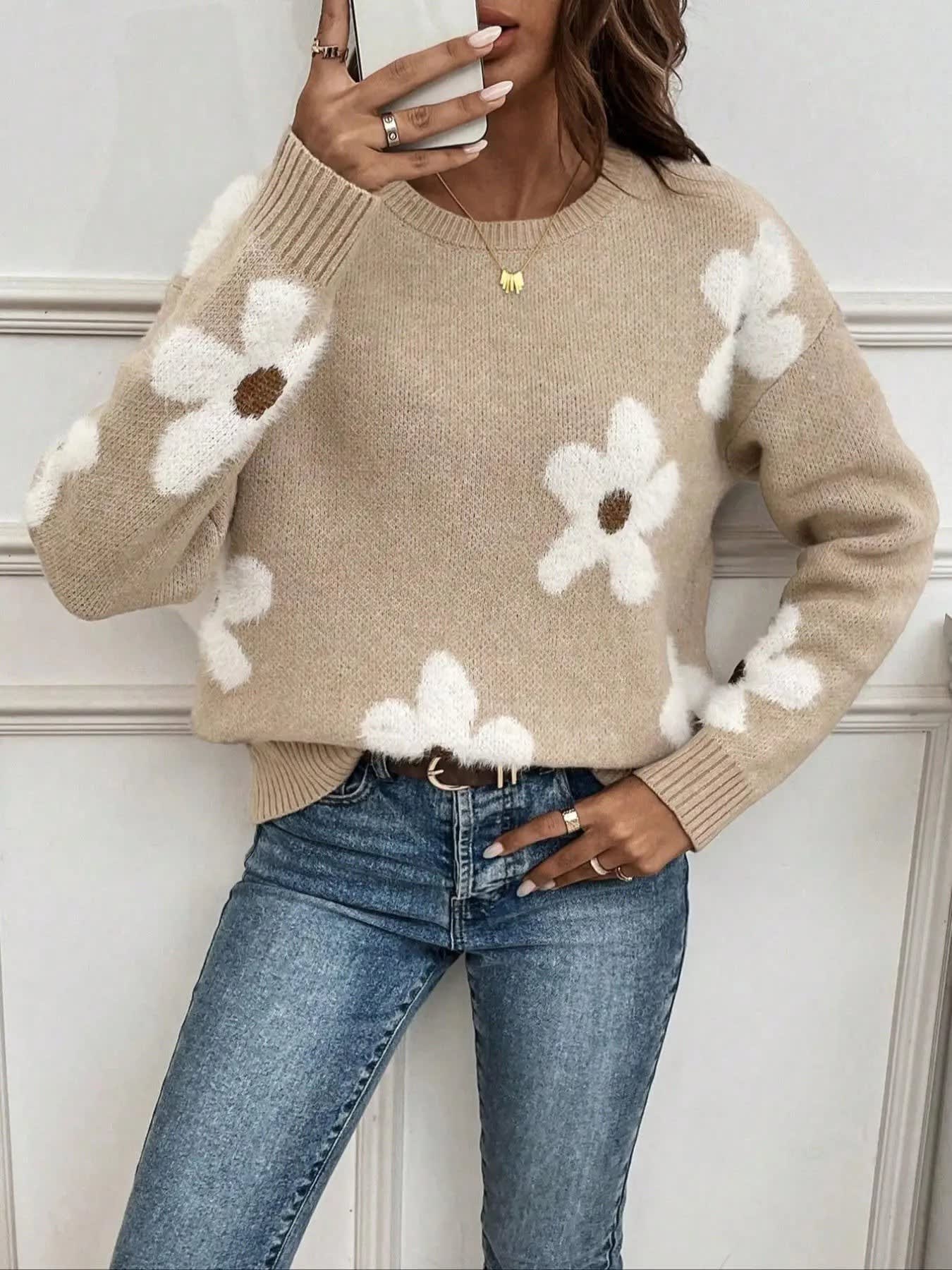 Kirrily Floral Crew Neck Knit Sweater