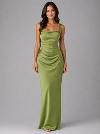 Cecile Satin Ruched Waist Maxi Dress