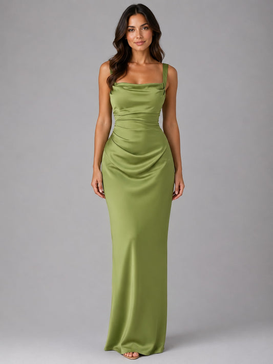 Cecile Satin Ruched Waist Maxi Dress_1
