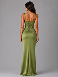 Cecile Satin Ruched Waist Maxi Dress