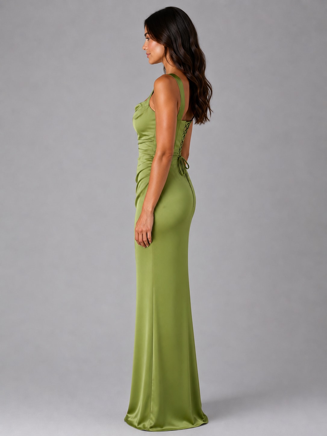 Cecile Satin Ruched Waist Maxi Dress