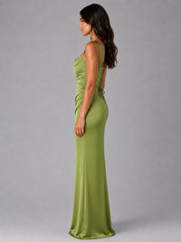 Cecile Satin Ruched Waist Maxi Dress