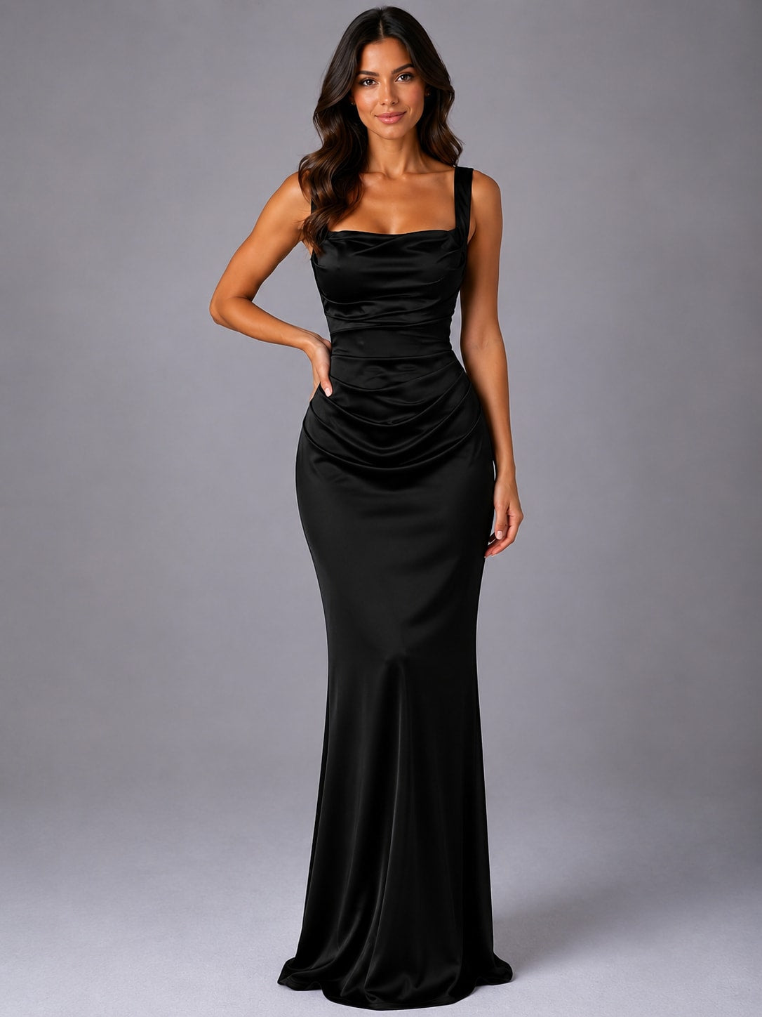 Cecile Satin Ruched Waist Maxi Dress_6