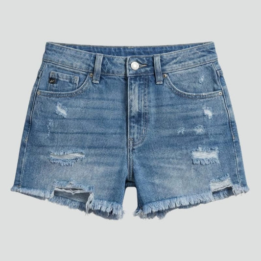 Beatrice Prescott Distressed Frayed Hem Denim Shorts_1