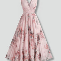 Calla Floral Pleated V-Neck Midi Dress