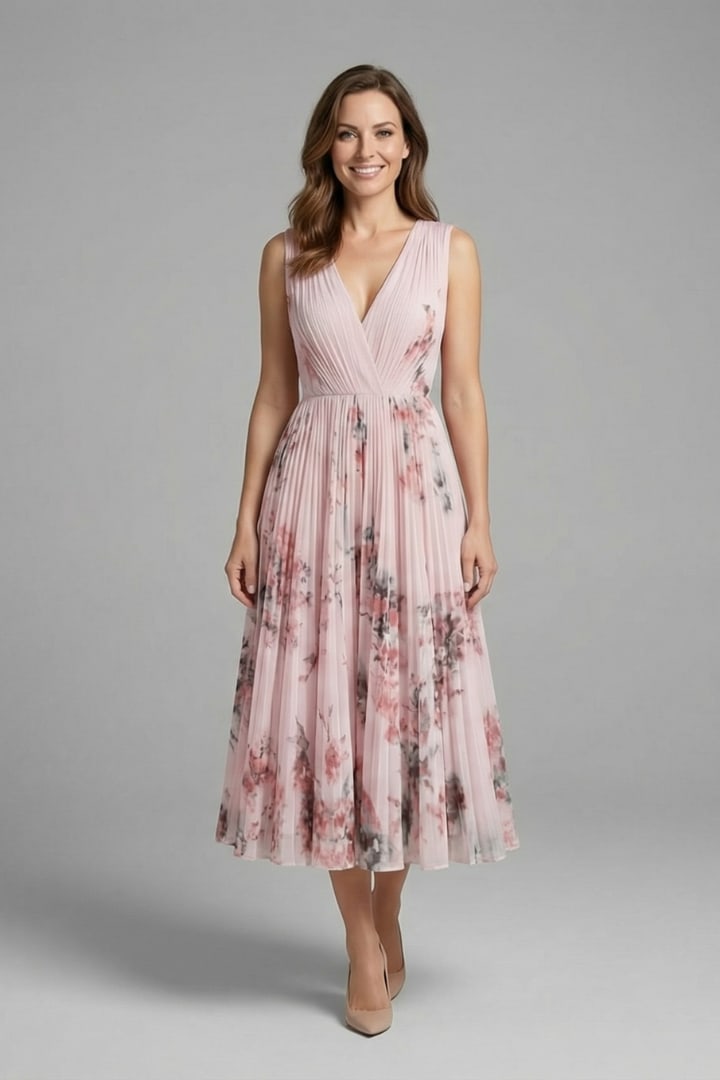 Calla Floral Pleated V-Neck Midi Dress_2