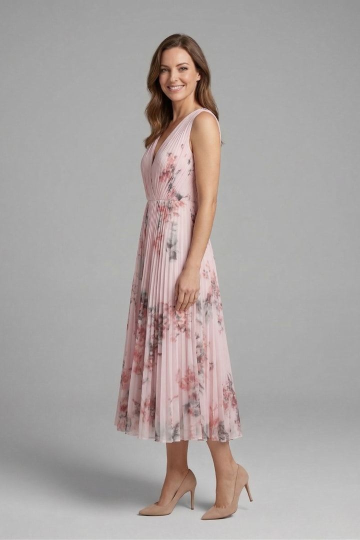 Calla Floral Pleated V-Neck Midi Dress_3