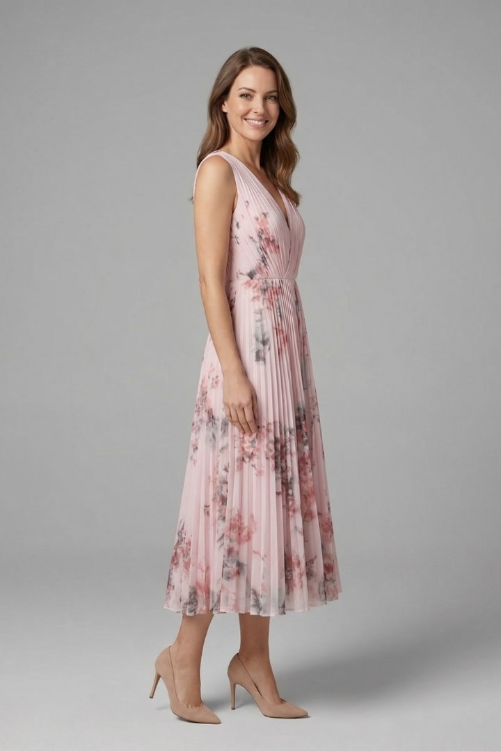 Calla Floral Pleated V-Neck Midi Dress_4